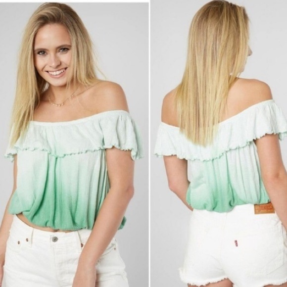 Free People Tops - Free People Green Off The Shoulder Cora Lee Tee
